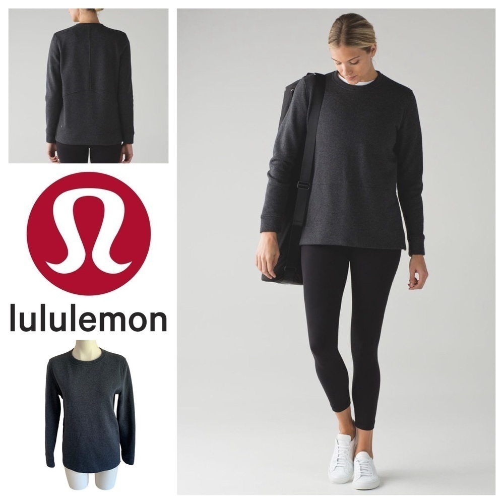 50% OFF MOVING SALE  Lululemon Yes Fleece Pullover Heathered Black Cotton Crew